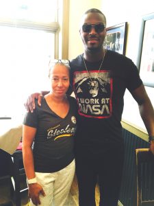 Joy King (L) was a Plaxico Burress fan since he started with the Steelers.