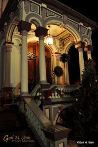 The entrance to the Batcheller Mansion decked out for the holidays.