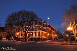 Saratoga Arms under the light of the setting moon.