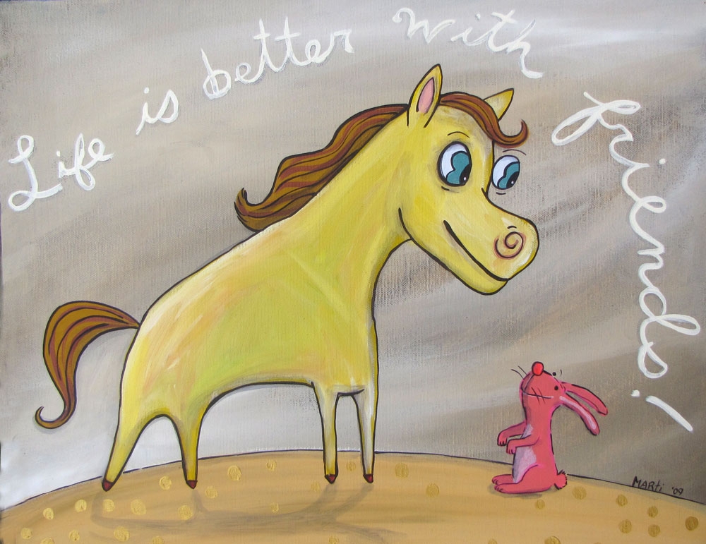 Marti McGinnis Yellow Pony and Bunny Painting.JPG