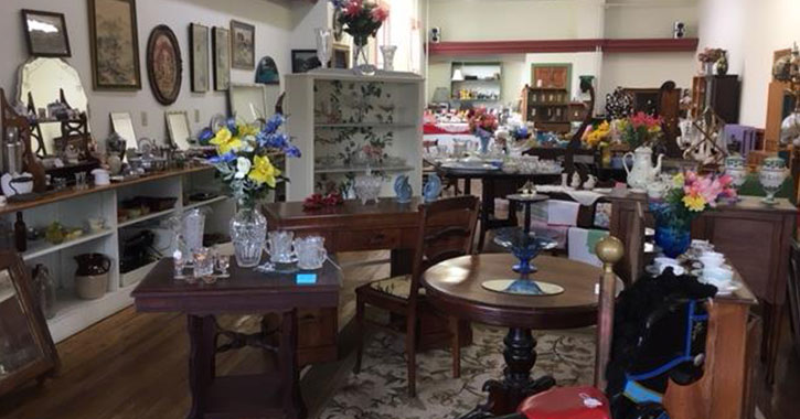 glassware and more in an antique store