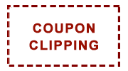 a white sign that states coupon clipping in red