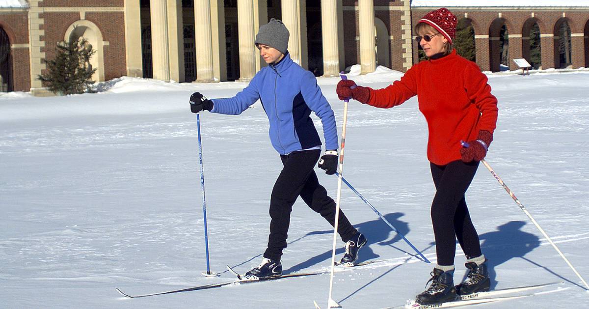 two cross-country skiers in Saratoga Spa State Park