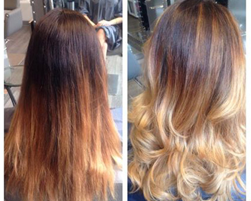 side by side photos of woman with classic ombre