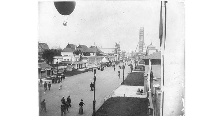 black and white photo of a fair