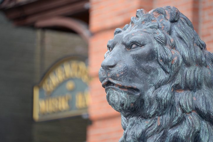 lion statue outside city hall