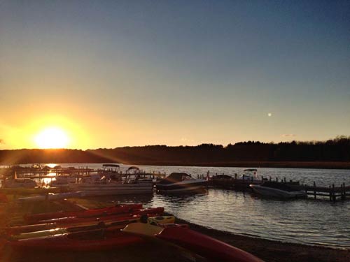 sunset over boat dock