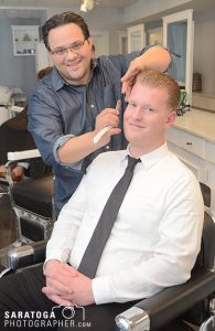 Vinny Frederico, left, owns Vinny’s Barber Shop at 57 Railroad Place, Saratoga Springs. ©2017 Saratoga Photographer.com